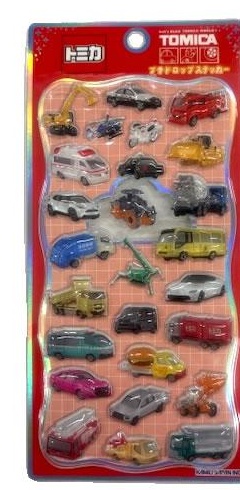 トミカ柄のプチドロップステッカー。車モチーフがぎゅっと並んだデザイン